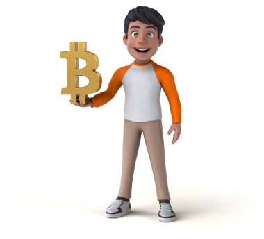 Bitcoin - 3d çizim ile eğlenceli çizgi film karakteri
