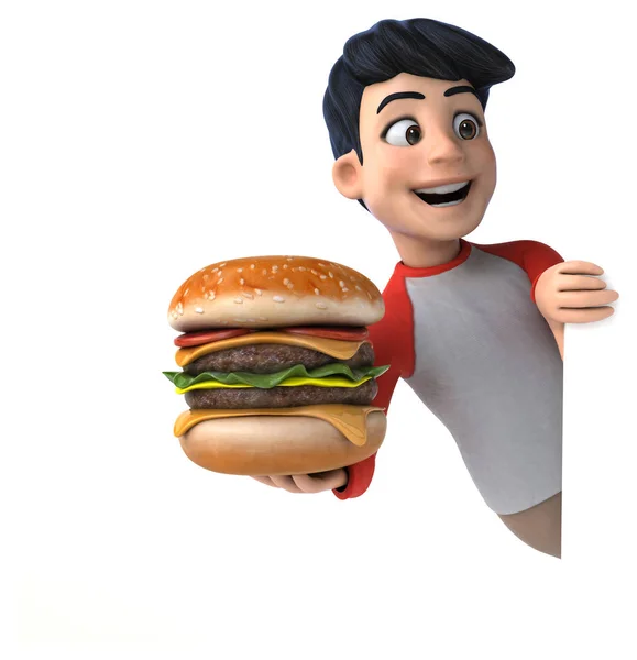 Divertente Personaggio Dei Cartoni Animati Con Hamburger — Foto Stock