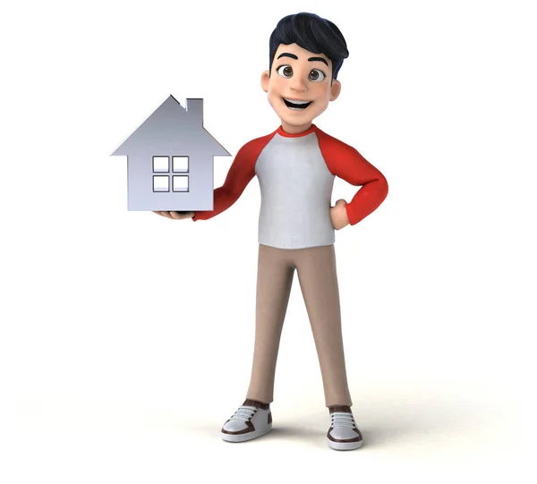 Personagem Desenho Animado Divertido Com Casa — Fotografia de Stock