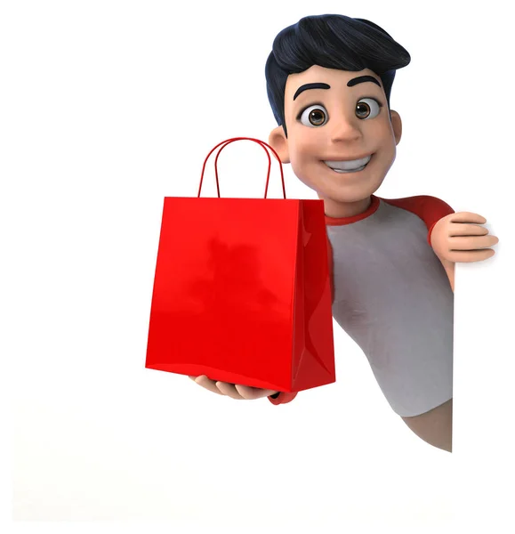 Personagem Desenho Animado Divertido Com Saco Compras Ilustração — Fotografia de Stock