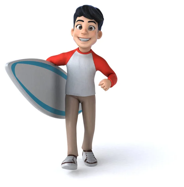 快乐3D卡通人物冲浪手 — 图库照片