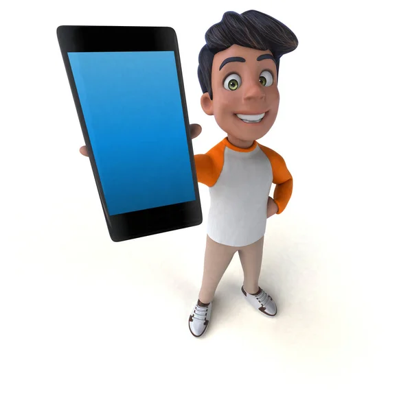 Fun Cartoon Asian Teenager Phone — Stock Photo, Image