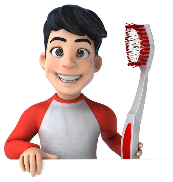 歯ブラシで楽しい漫画のキャラクター 3Dイラスト — ストック写真