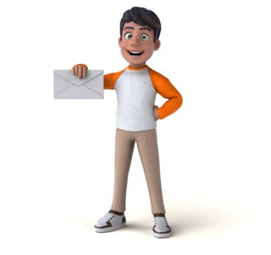 Zarflı 3 boyutlu komik Asyalı ergen.