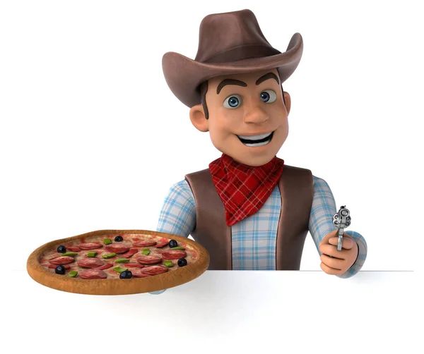 Spaß Cowboy Mit Pizza — Stockfoto