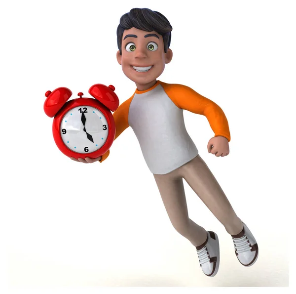 Spaß Cartoon Asiatische Teenager Mit Uhr — Stockfoto