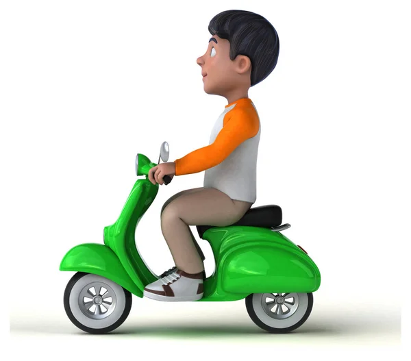 Fun Dessin Animé Asiatique Adolescent Sur Scooter — Photo