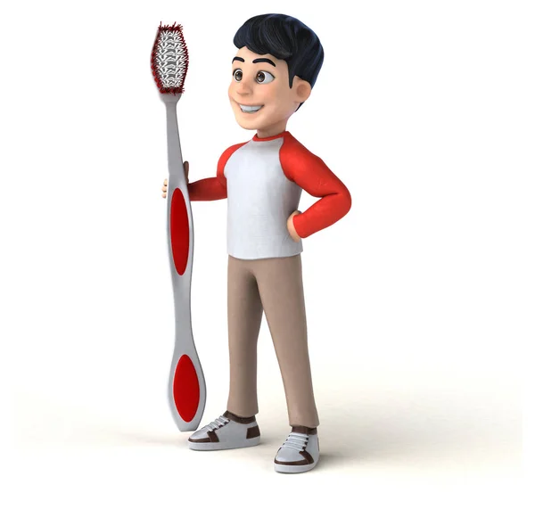 Personagem Desenho Animado Divertido Com Escova Dentes — Fotografia de Stock