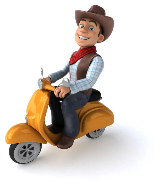 Fun Cowboy Auf Roller Illustration Stockfoto