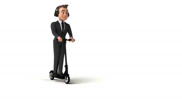 Веселий Мультиплікаційний Персонаж Бізнесмен Скутером Анімація — стокове відео