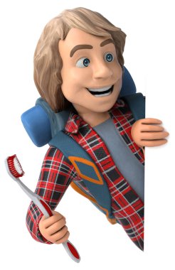 Diş fırçalı eğlenceli 3D çizgi film karakteri 