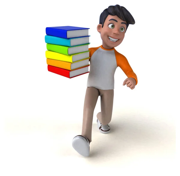 Personagem Desenho Animado Com Livros Ilustração — Fotografia de Stock