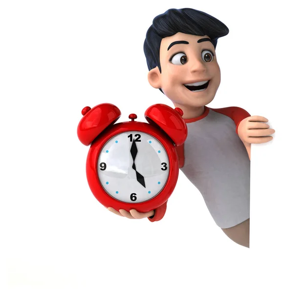 Personaje Dibujos Animados Con Reloj Ilustración — Foto de Stock