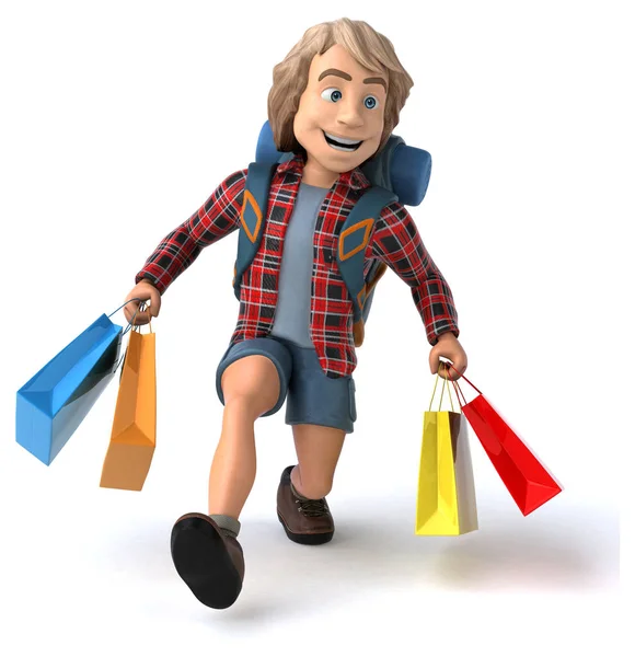 Divertente Personaggio Dei Cartoni Animati Shopping Illustrazione — Foto Stock
