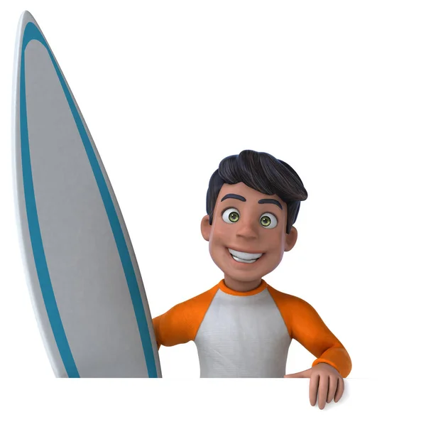 Divertimento Cartone Animato Asiatico Adolescente Surfista — Foto Stock