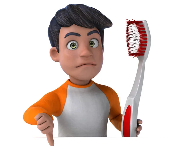 歯ブラシ付き楽しい3D漫画のキャラクター — ストック写真