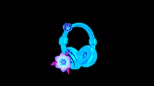 耳机和花卉 美丽的抽象背景 3D动画 — 图库视频影像