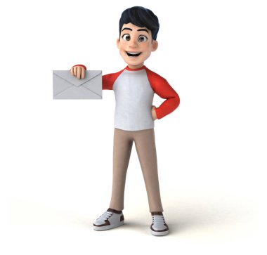 Zarflı 3 boyutlu komik Asyalı ergen. 