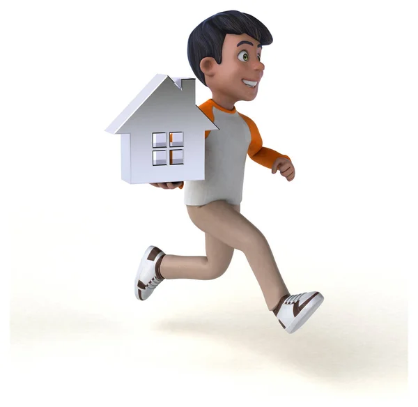 有趣的3D卡通人物与房子 — 图库照片