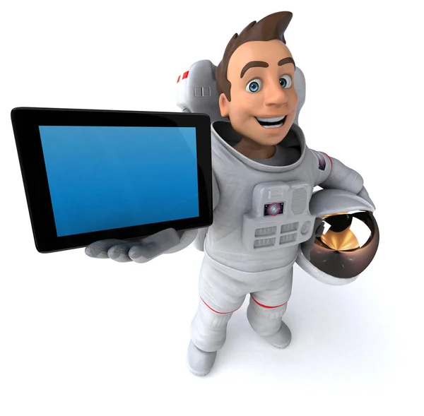 Astronauta Divertente Con Tablet Illustrazione — Foto Stock