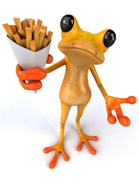 감자튀김을 곁들인 재미있는 개구리 — 스톡 사진