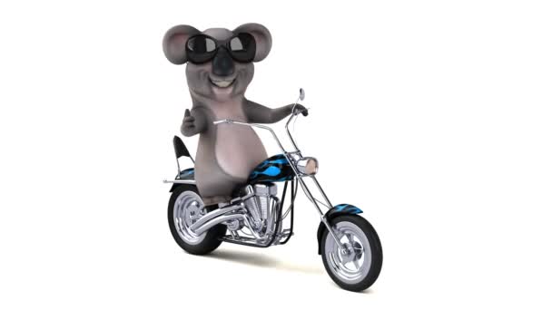 Lustiger Cartoon Koala Auf Einem Motorrad Zeigt Daumen Hoch — Stockvideo