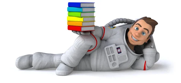 带着书本的有趣宇航员 3D说明 — 图库照片