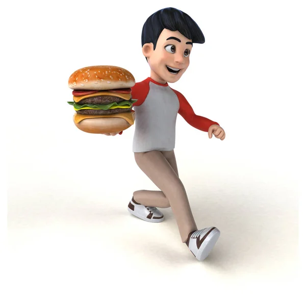 带汉堡包的3D卡通人物 — 图库照片
