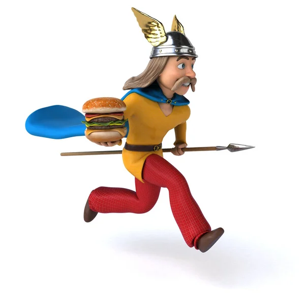 Hamburgerli Eğlenceli Çizgi Film Karakteri — Stok fotoğraf