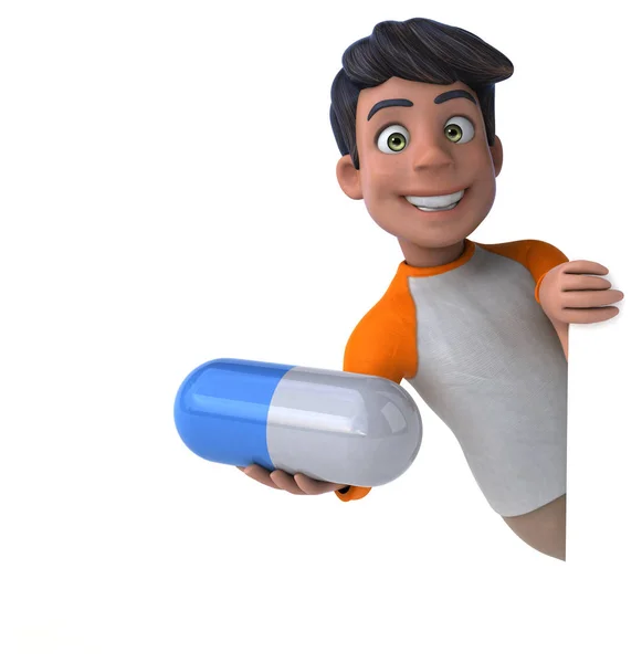 Personaggio Dei Cartoni Animati Con Pillola Illustrazione — Foto Stock