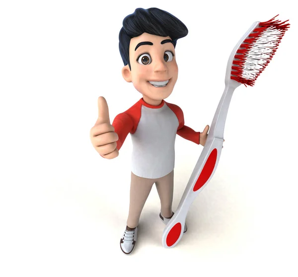 Personagem Desenho Animado Divertido Com Escova Dentes Ilustração — Fotografia de Stock