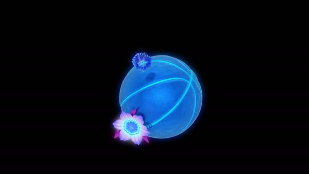 篮球和花卉 美丽的抽象背景 3D动画 — 图库视频影像