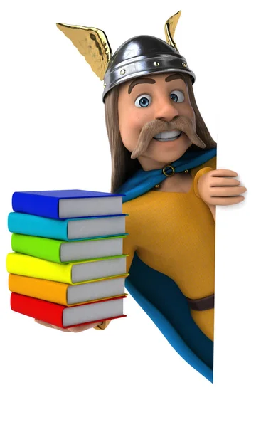 Personagem Desenho Animado Divertido Com Livros — Fotografia de Stock