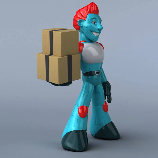 ボックス付きの赤いロボット 3Dイラスト — ストック写真