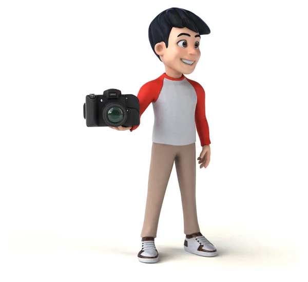 有趣3D亚洲青少年与漫画风格与相机 3D说明 — 图库照片