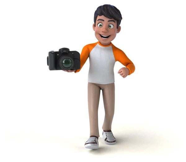 带摄像头的3D漫画亚洲青少年 3D插图 — 图库照片