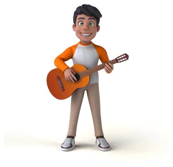 Fun Cartoon Asian Teenager Guitar — Stock Photo, Image