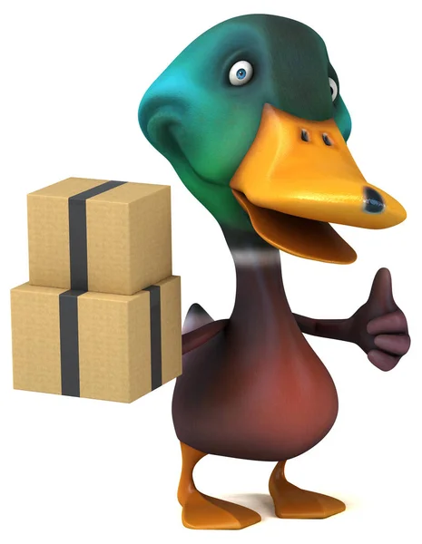 Pato Divertido Con Cajas Ilustración —  Fotos de Stock