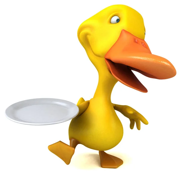 Divertido Pato Con Plato Ilustración —  Fotos de Stock