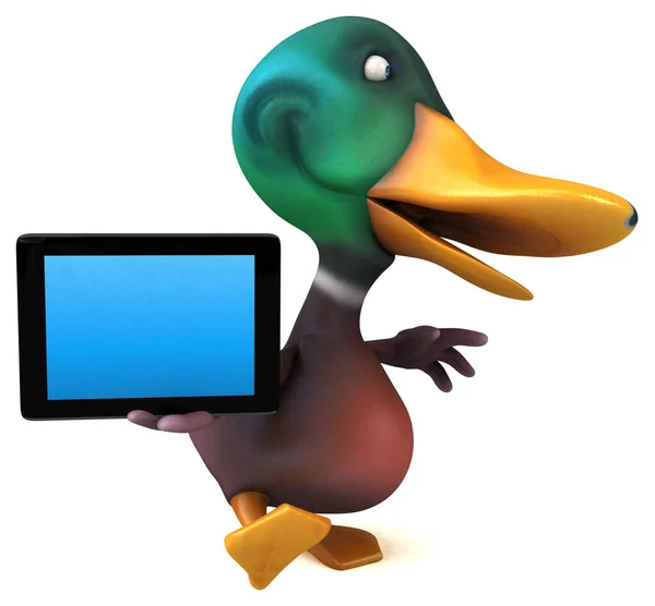 Pato Divertido Com Tablet Ilustração — Fotografia de Stock