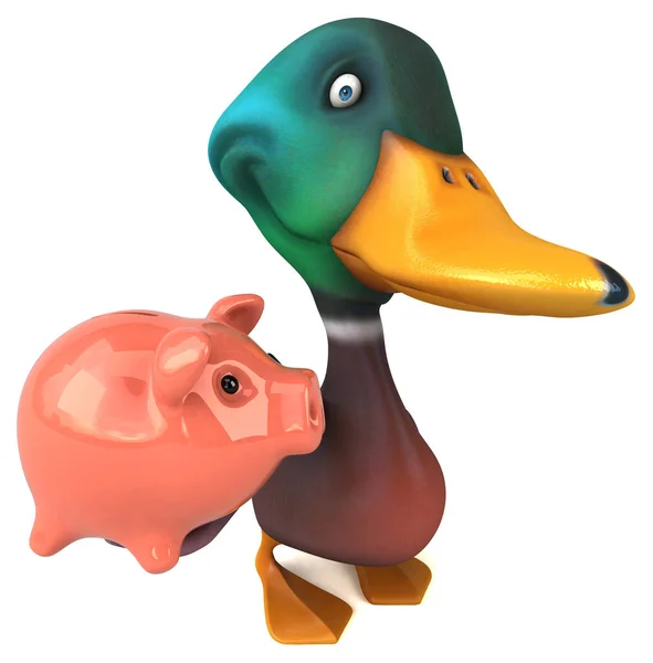 Fun Duckwith Piggy Bank Illustration — Stock Photo, Image