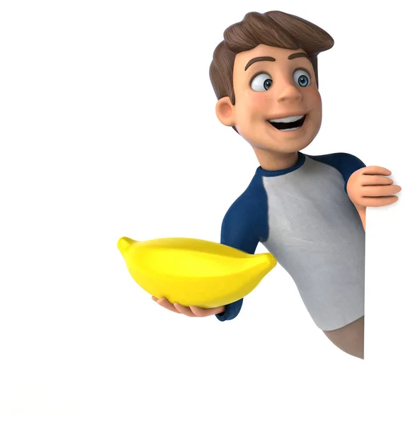 Tecknad Karaktär Kul Tonåring Med Banan — Stockfoto