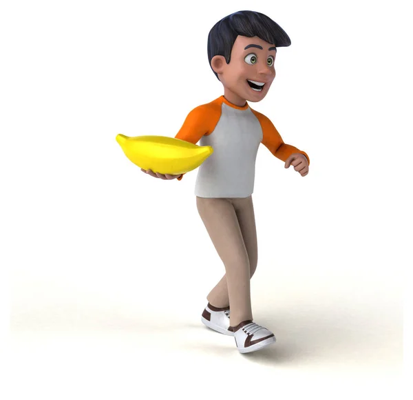 Веселый Мультфильм Азиатский Подросток Бананом — стоковое фото
