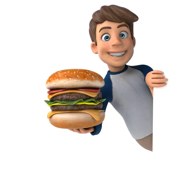 Personaggio Cartone Animato Divertente Adolescente Con Hamburger — Foto Stock
