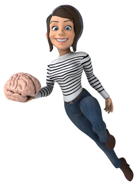 Diversión Dibujos Animados Mujer Personaje Casual Con Cerebro — Foto de Stock