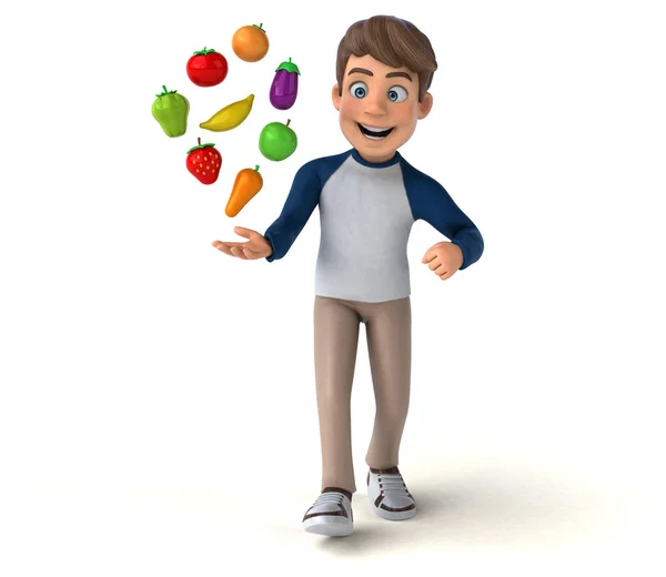 Desenhos Animados Personagem Divertido Adolescente Com Frutas — Fotografia de Stock