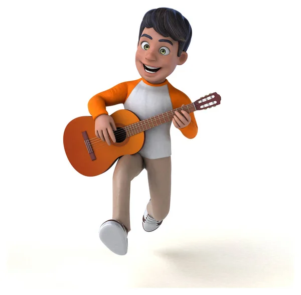 带吉他的3D卡通片亚洲青少年 — 图库照片