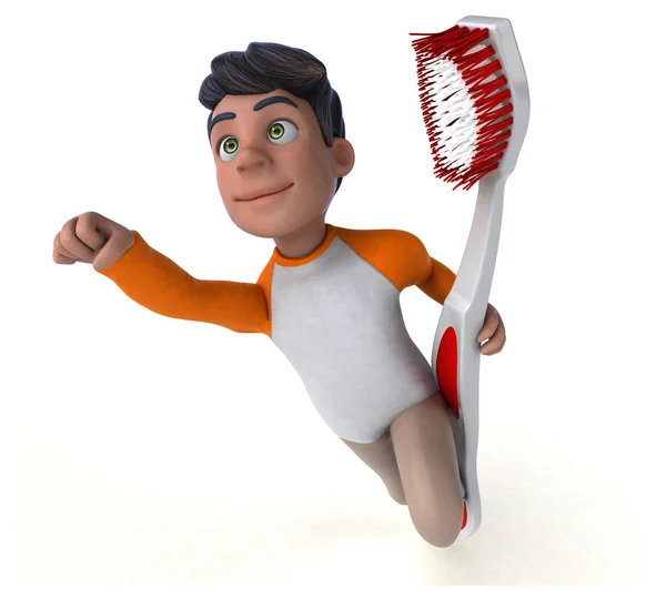 Fun Cartoon Asian Teenager Toothbrush — Stock Photo, Image