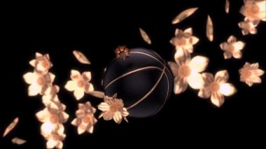 Basketbol ve altın çiçekler, güzel soyut arka plan - 3D animasyon 