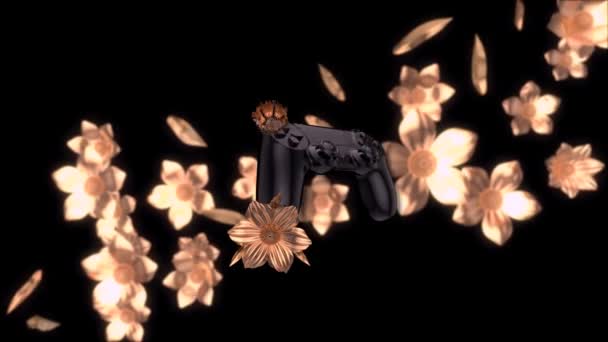 操纵杆和金色花朵 美丽的抽象背景 3D动画 — 图库视频影像